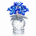 Crystal Forget Me Not Flower Figurine Gift for Women, Handmade Blue K9 Crystal Flower Bouquet with Metal Stem, Glass Collectible Decoration for Home Office Desk, Birthday Mother's Day