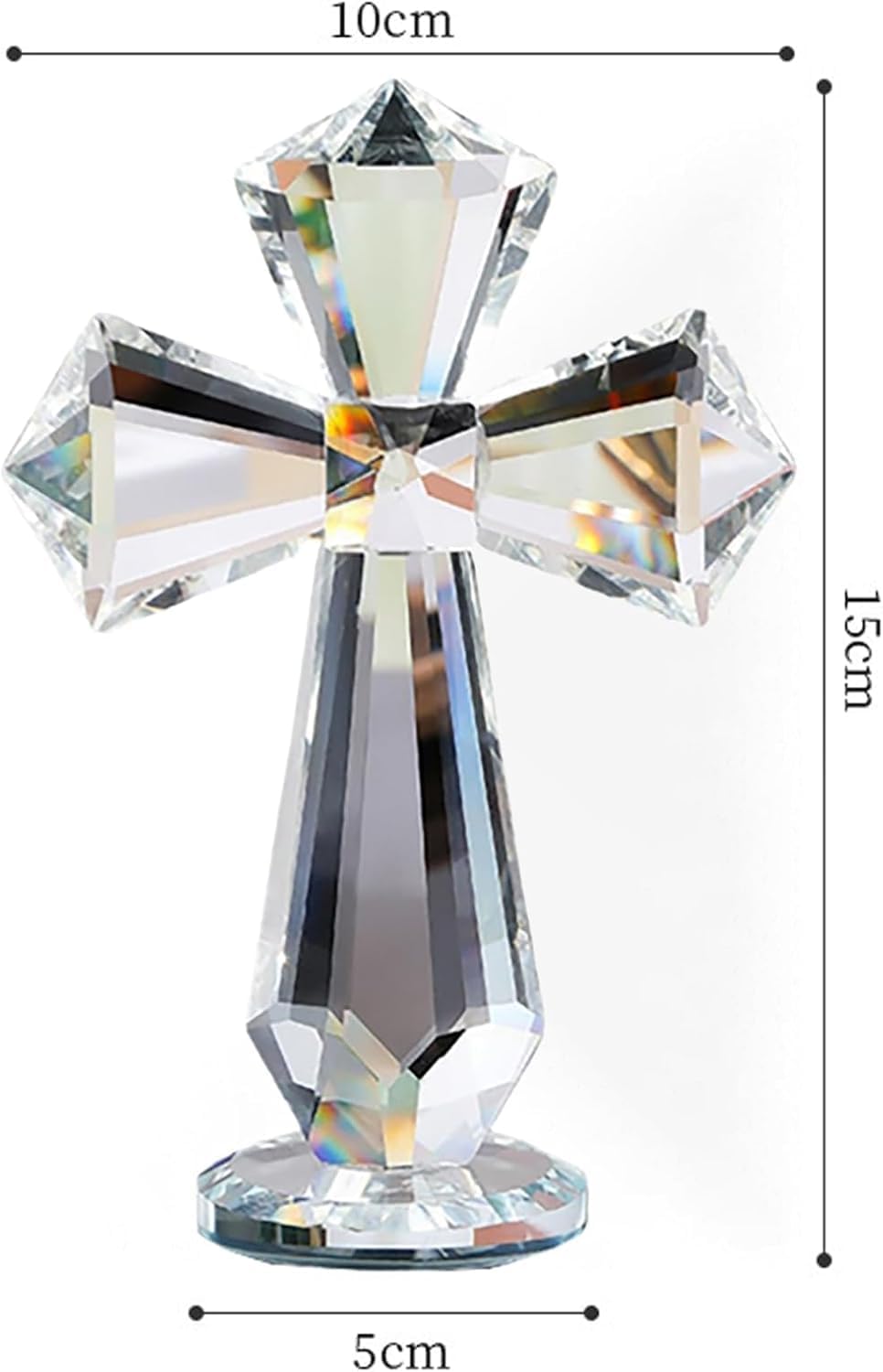 Hand-Carved Crystal Cross Desk Decor - 6 Inch Spiritual Gift for Christians, Clear K9 Crystal Religious Figurine with 360° Faceted Design, Home Altar & Office Inspirational Ornament