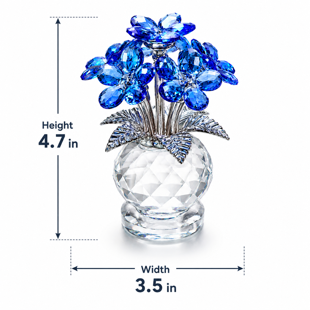 Crystal Forget Me Not Flower Figurine Gift for Women, Handmade Blue K9 Crystal Flower Bouquet with Metal Stem, Glass Collectible Decoration for Home Office Desk, Birthday Mother's Day