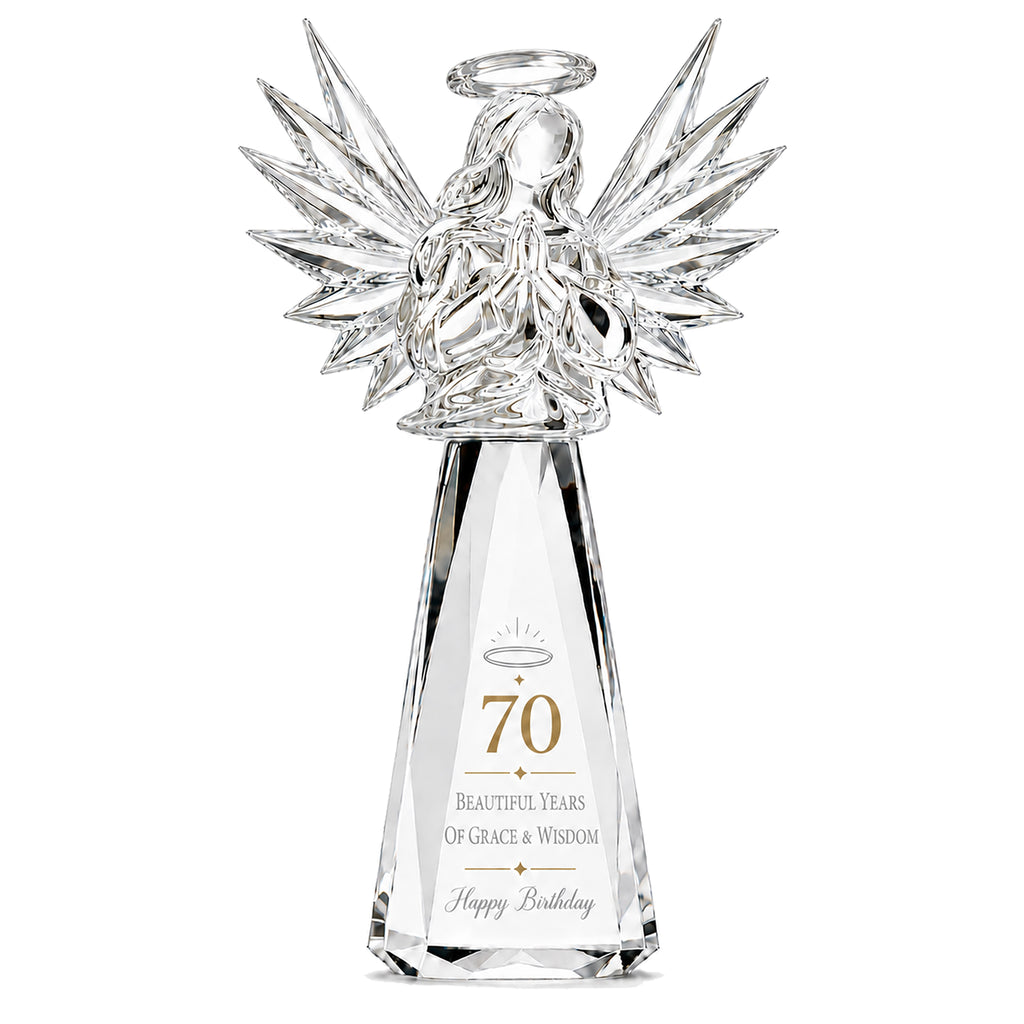 70th Birthday Gifts for Women, Clear Crystal Angel with Gift Box & Card