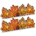 2 Pack Lighted Fall Maple Leaf Decor, Wooden Thanksgiving Table Centerpieces with Warm LED Lights, 3D Autumn Harvest Farmhouse Decorations for Mantel Shelf Desk Home Office