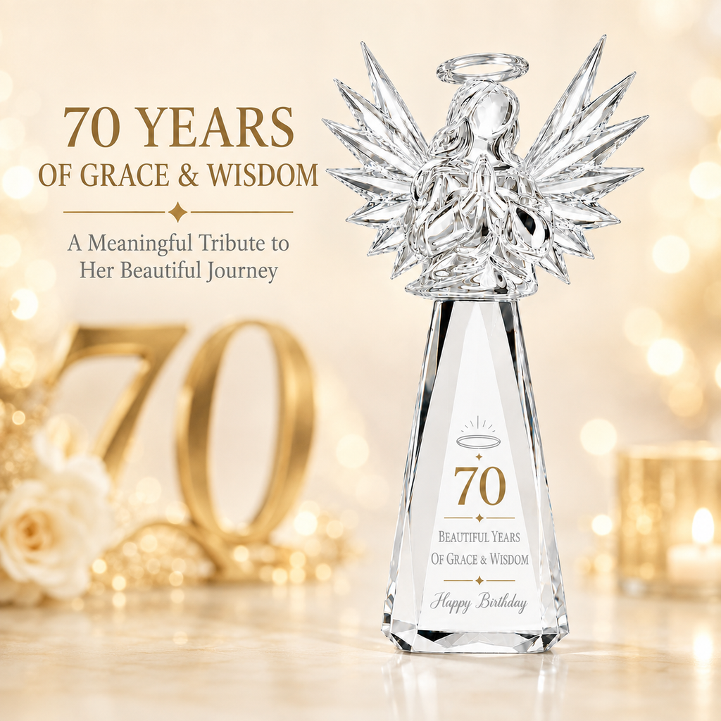 70th Birthday Gifts for Women, Clear Crystal Angel with Gift Box & Card
