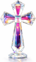Hand-Carved Crystal Cross Desk Decor - 6 Inch Spiritual Gift for Christians, Clear K9 Crystal Religious Figurine with 360° Faceted Design, Home Altar & Office Inspirational Ornament