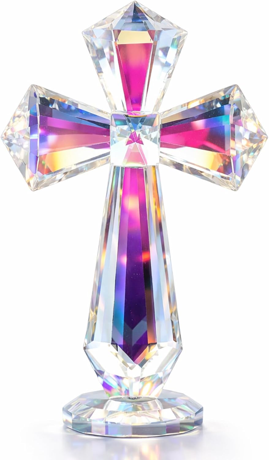 Hand-Carved Crystal Cross Desk Decor - 6 Inch Spiritual Gift for Christians, Clear K9 Crystal Religious Figurine with 360° Faceted Design, Home Altar & Office Inspirational Ornament