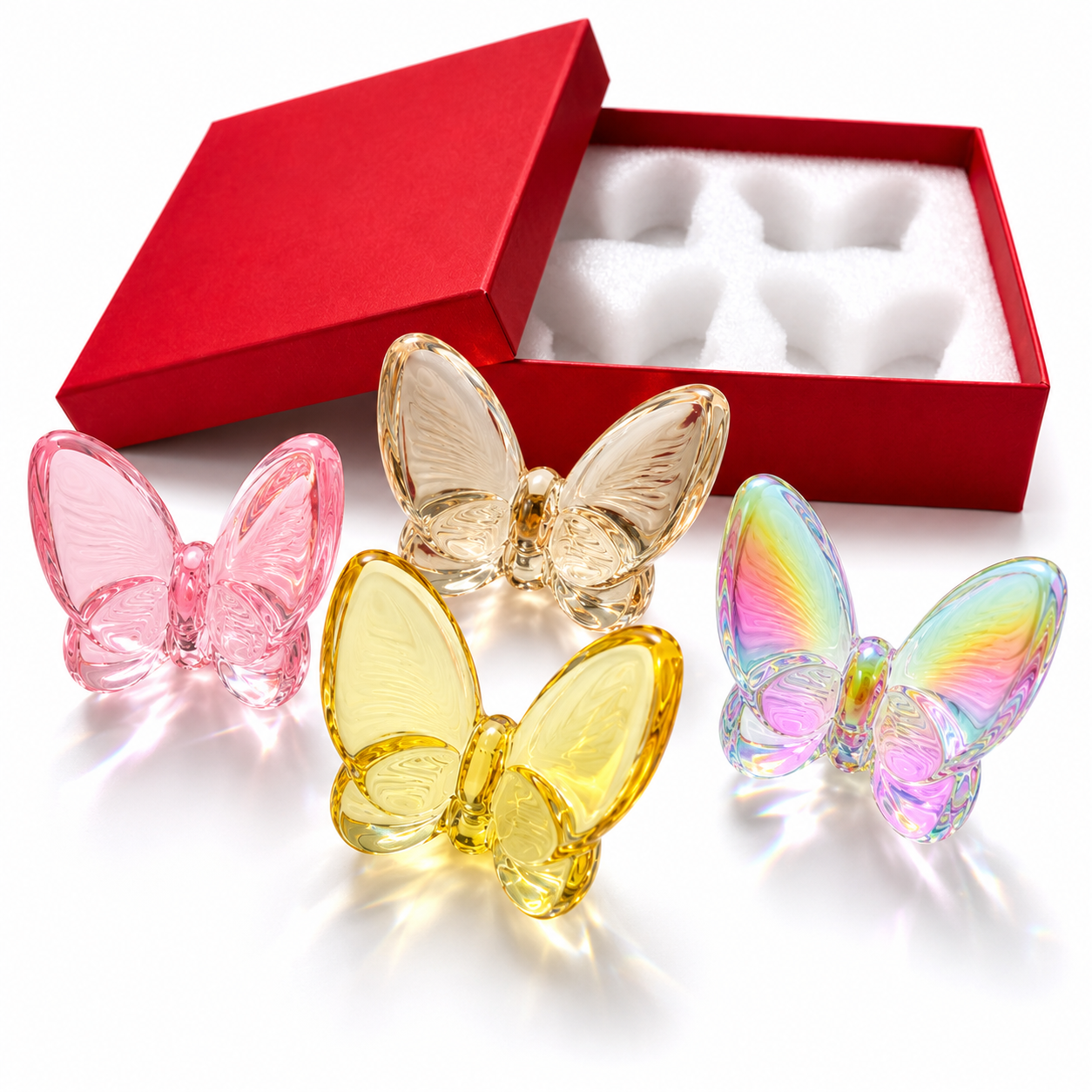 Crystal Butterfly Figurines Set of 4, 2.36 Inch K9 Crystal Butterfly Ornaments with Red Gift Box, Butterfly Decor Accents for Home, Christmas, Wedding, Birthday Gifts for Women(Multicolor 4pcs)