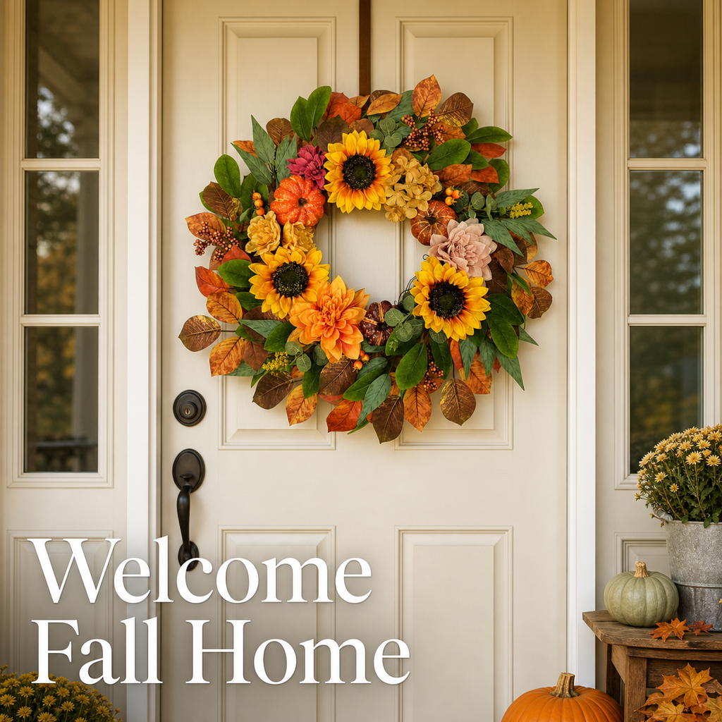 Fall Wreaths for Front Door 24 Inch, Autumn Wreath with Sunflowers, Pumpkins, Dahlias, Maple Leaves and Berries, Artificial Harvest Wreath for Thanksgiving Halloween Indoor Covered Outdoor Decor