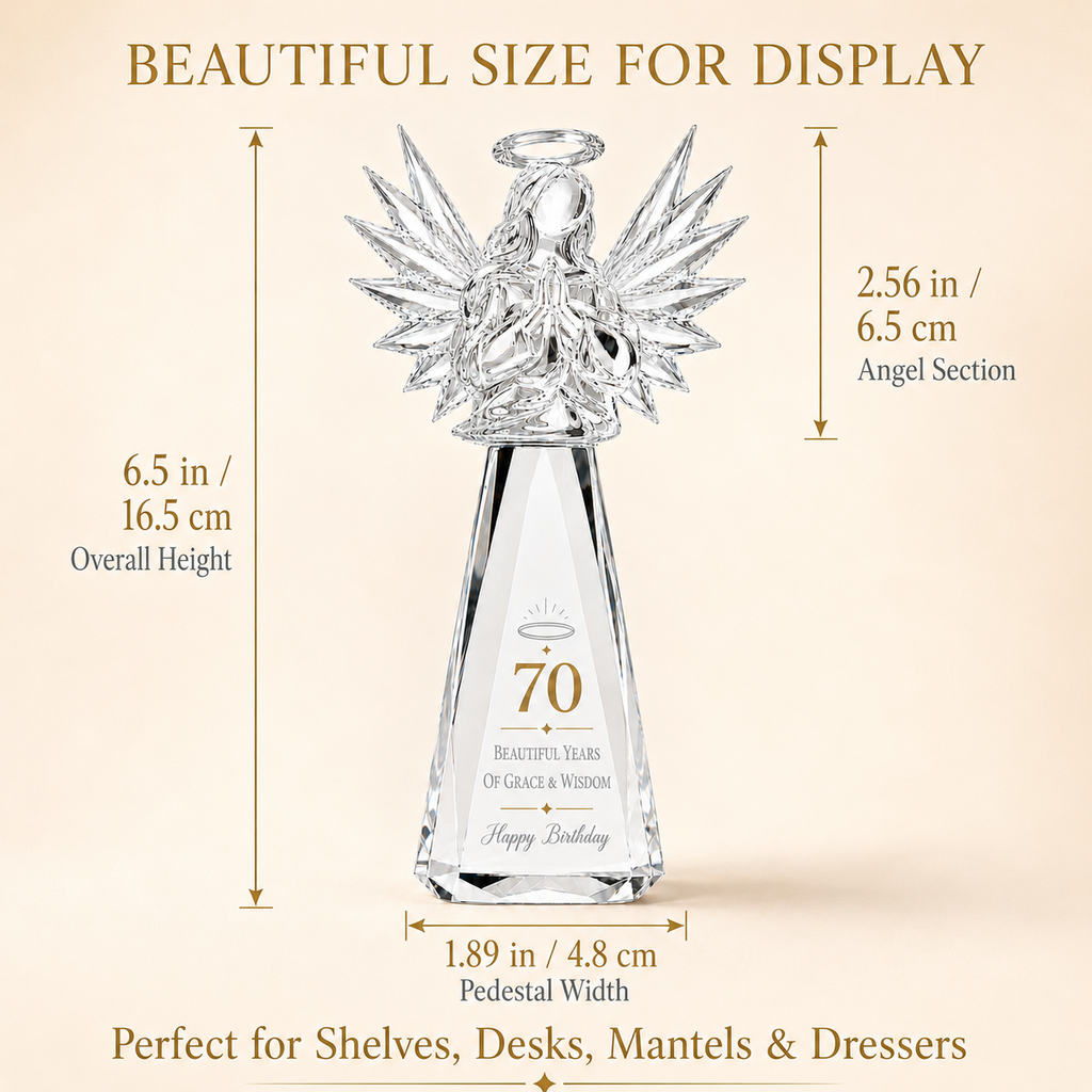 70th Birthday Gifts for Women, Clear Crystal Angel with Gift Box & Card