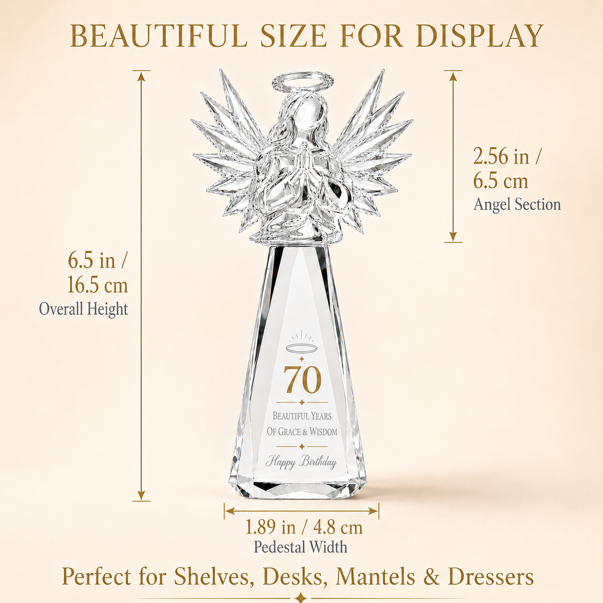 70th Birthday Gifts for Women, Clear Crystal Angel with Gift Box & Card