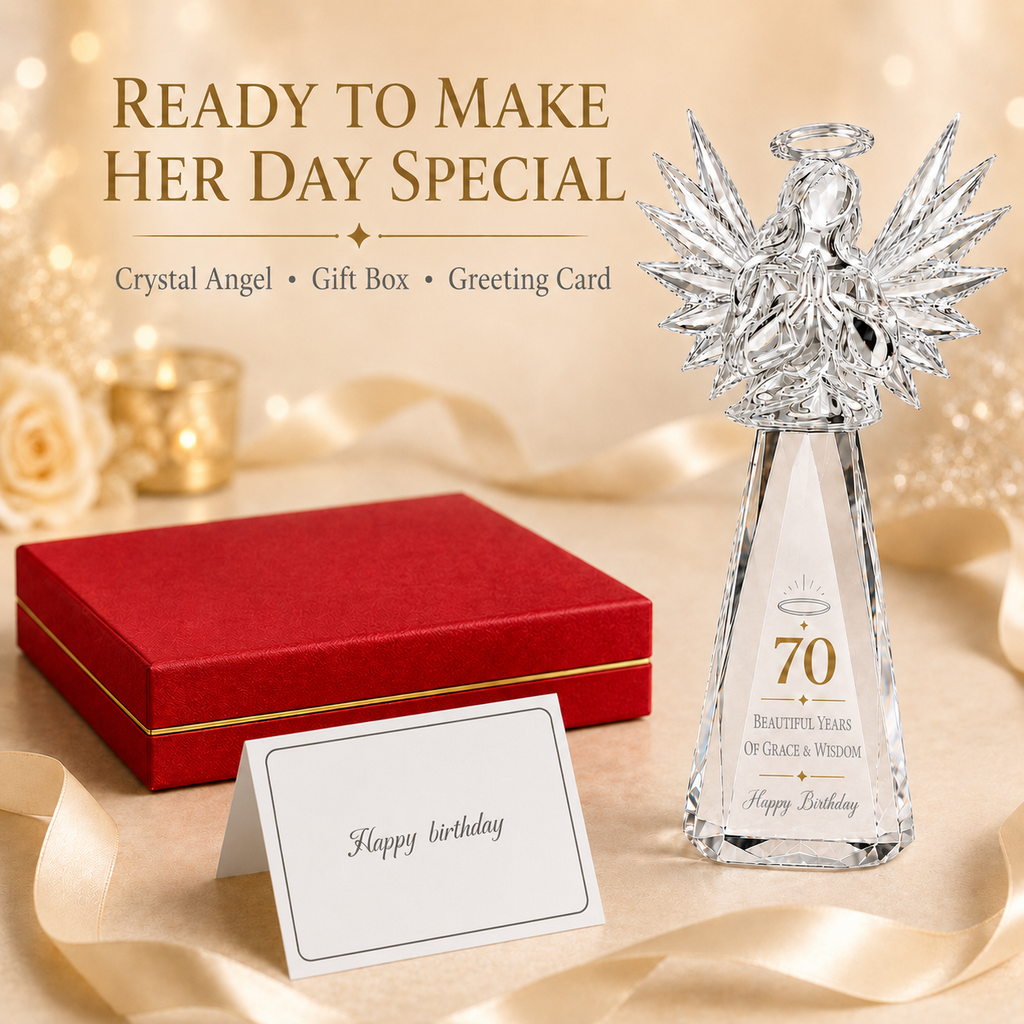 70th Birthday Gifts for Women, Clear Crystal Angel with Gift Box & Card