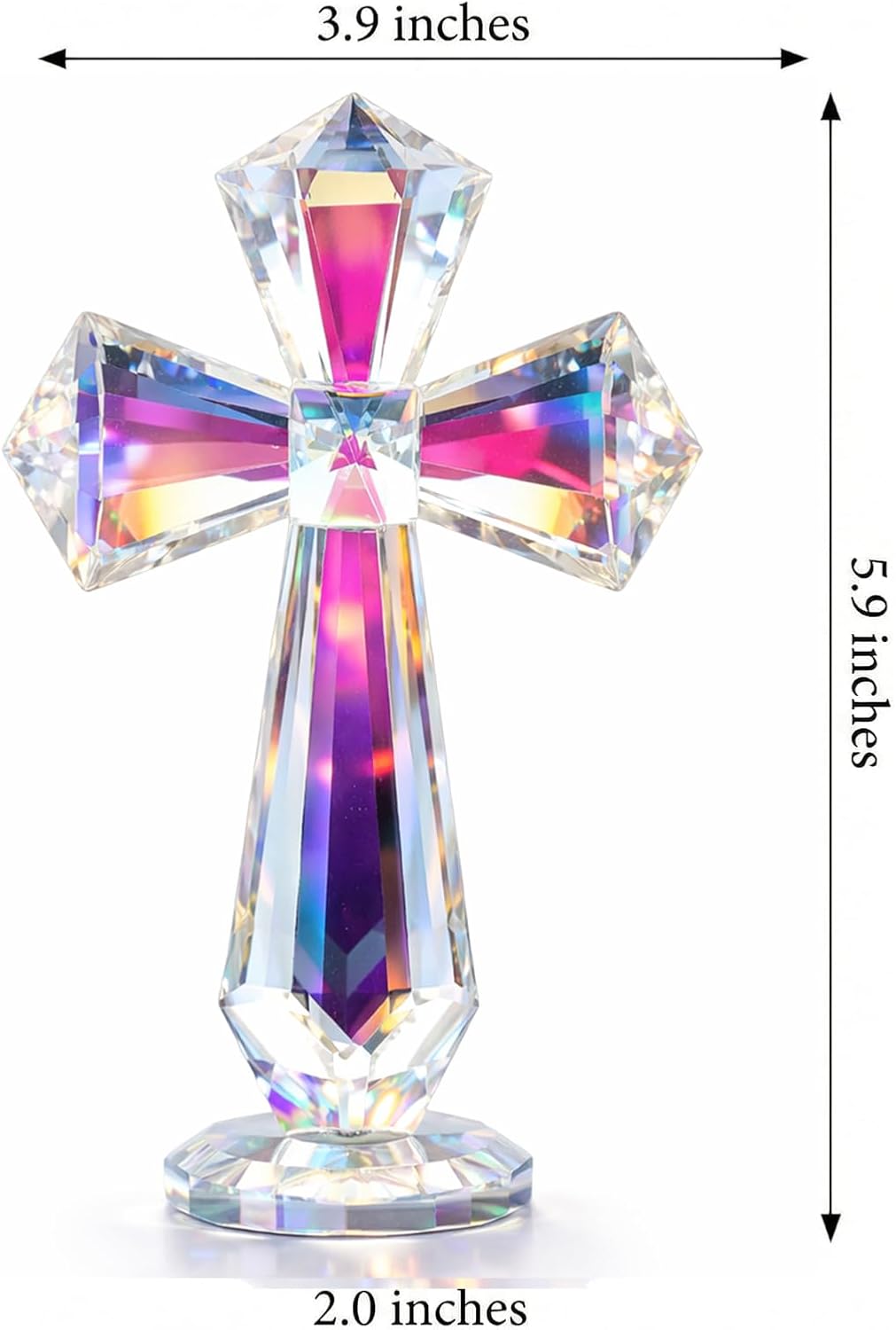 Hand-Carved Crystal Cross Desk Decor - 6 Inch Spiritual Gift for Christians, Clear K9 Crystal Religious Figurine with 360° Faceted Design, Home Altar & Office Inspirational Ornament