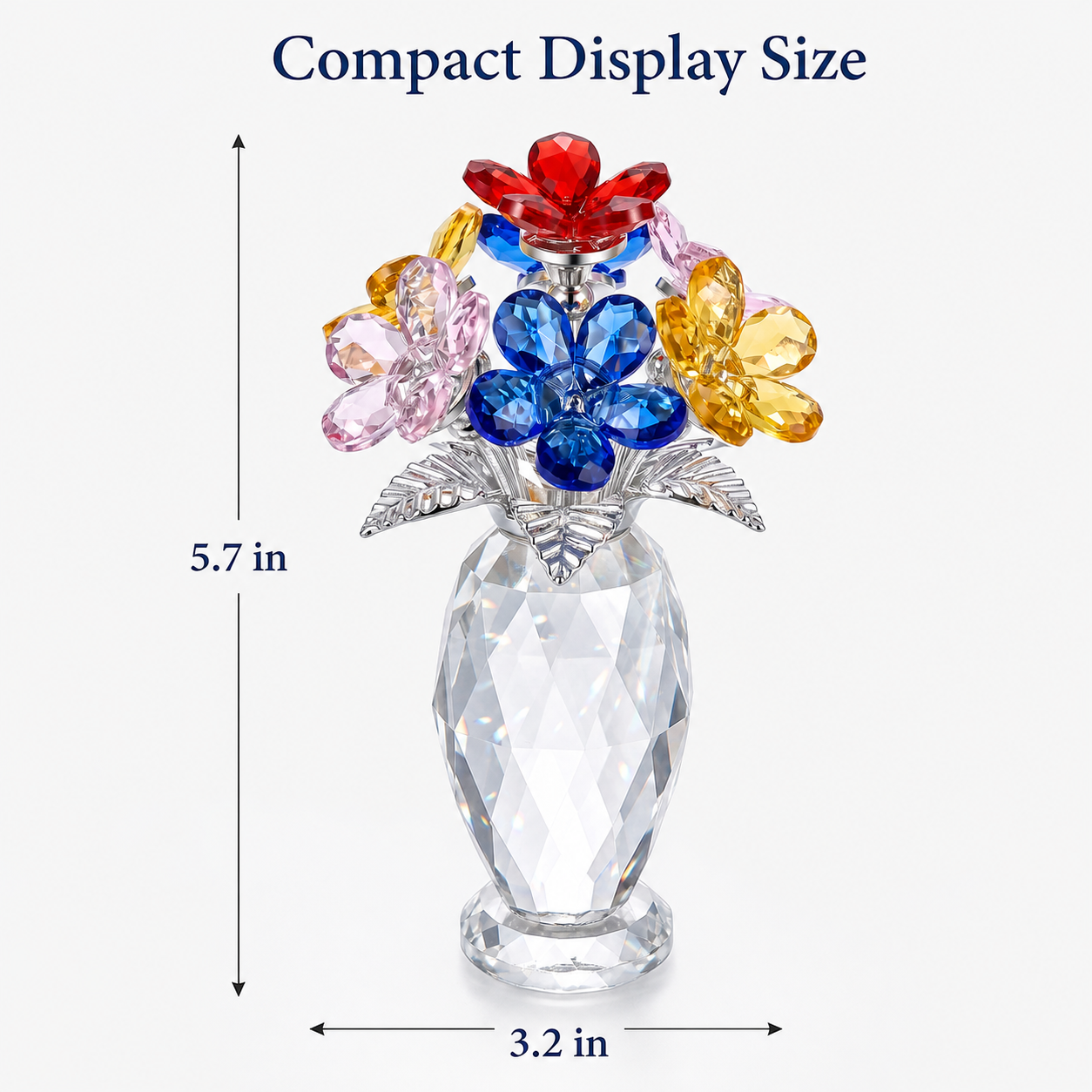 Colorful Crystal Flower Bouquet Figurine, Handmade K9 Crystal Glass Flowers Ornament with Red Pink Blue Yellow Blossoms, Forever Flower Collectible for Home Decor, Birthday Mother's Day