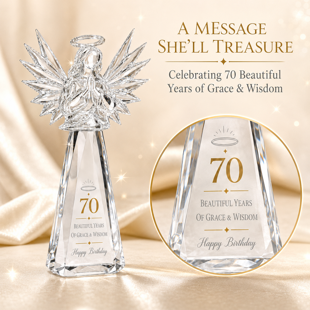 70th Birthday Gifts for Women, Clear Crystal Angel with Gift Box & Card
