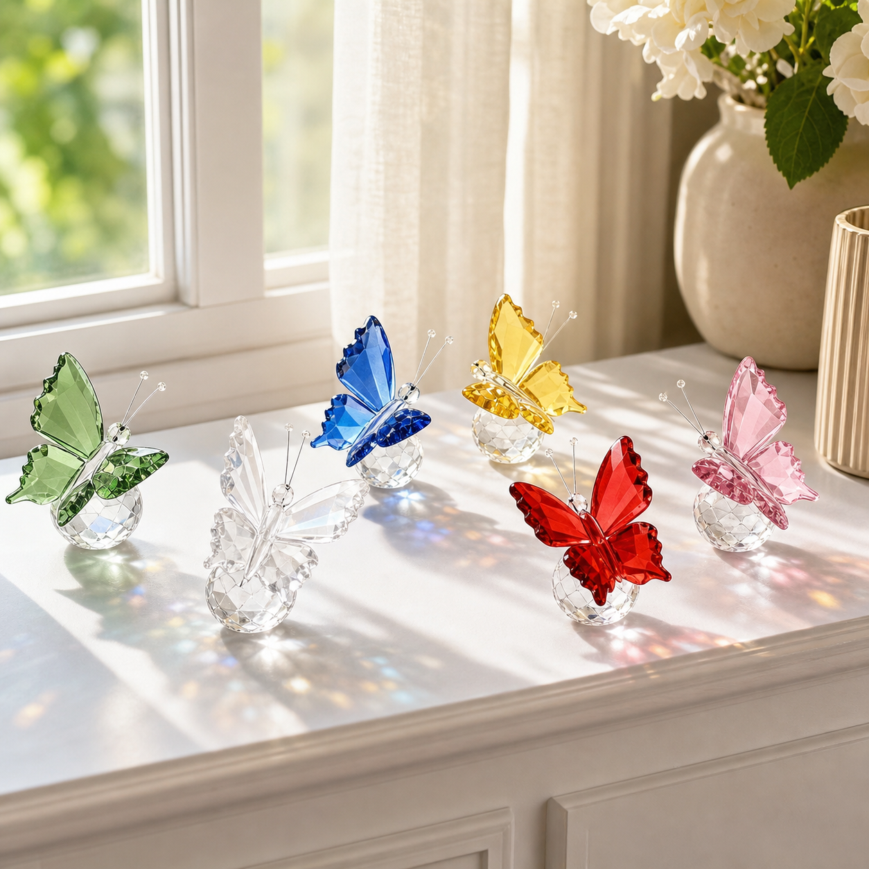 Crystal Butterfly Figurine Set of 6 – Colorful Flying Butterfly Glass Ornaments with Gift Box – Elegant Home Decor, Collectible Figurines, Wedding & Gift Decoration (Multicolor 6pcs)