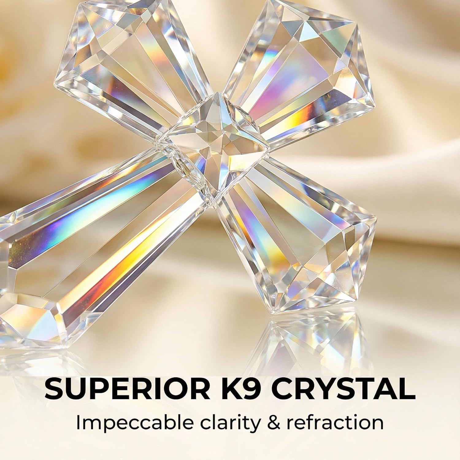 Hand-Carved Crystal Cross Desk Decor - 6 Inch Spiritual Gift for Christians, Clear K9 Crystal Religious Figurine with 360° Faceted Design, Home Altar & Office Inspirational Ornament