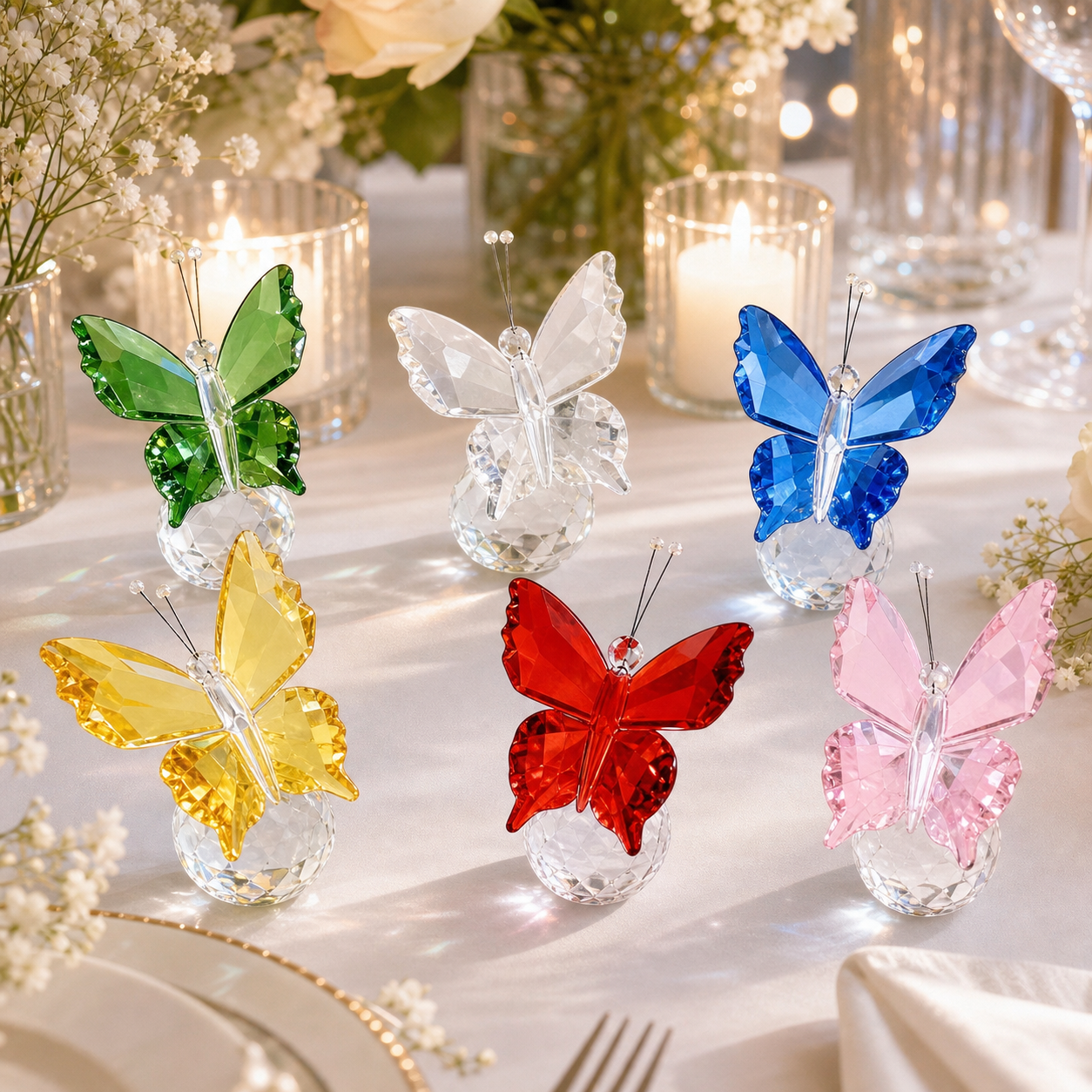 Crystal Butterfly Figurine Set of 6 – Colorful Flying Butterfly Glass Ornaments with Gift Box – Elegant Home Decor, Collectible Figurines, Wedding & Gift Decoration (Multicolor 6pcs)