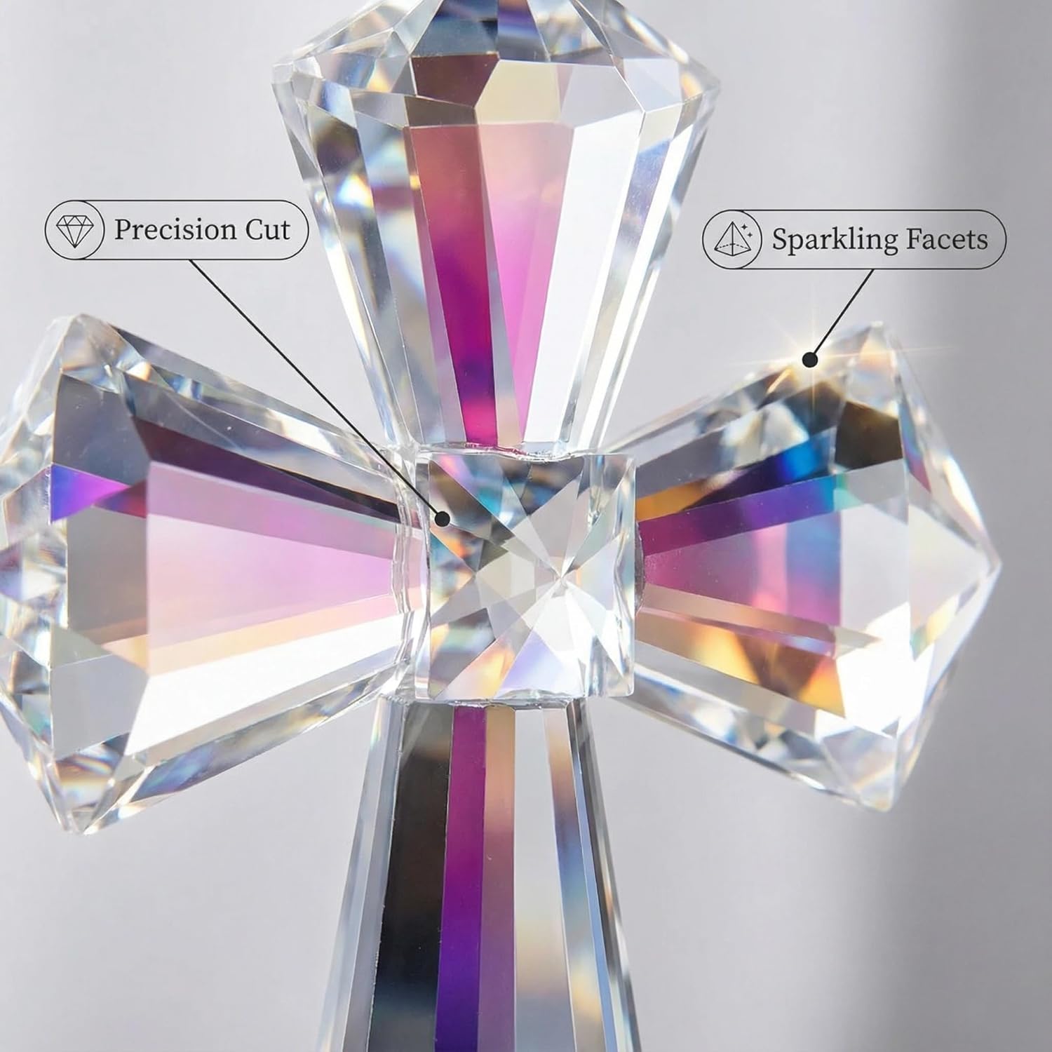 Hand-Carved Crystal Cross Desk Decor - 6 Inch Spiritual Gift for Christians, Clear K9 Crystal Religious Figurine with 360° Faceted Design, Home Altar & Office Inspirational Ornament