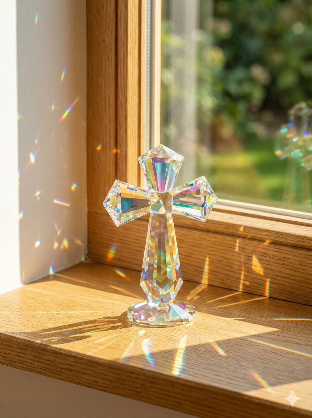 Hand-Carved Crystal Cross Desk Decor - 6 Inch Spiritual Gift for Christians, Clear K9 Crystal Religious Figurine with 360° Faceted Design, Home Altar & Office Inspirational Ornament