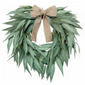 Heart Shaped Artificial Eucalyptus Wreath 20 Inch – Faux Willow Leaves with Burlap Bow, Farmhouse Greenery Door Wreath for Front Door, St. Patrick’s Day, Wedding & Seasonal Home Decor
