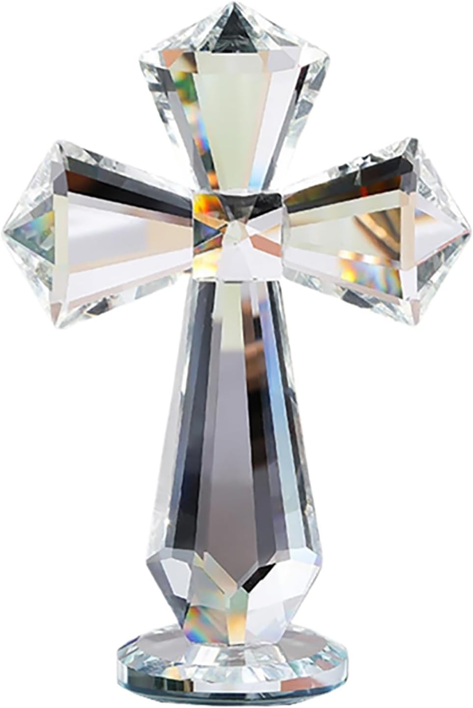 Hand-Carved Crystal Cross Desk Decor - 6 Inch Spiritual Gift for Christians, Clear K9 Crystal Religious Figurine with 360° Faceted Design, Home Altar & Office Inspirational Ornament